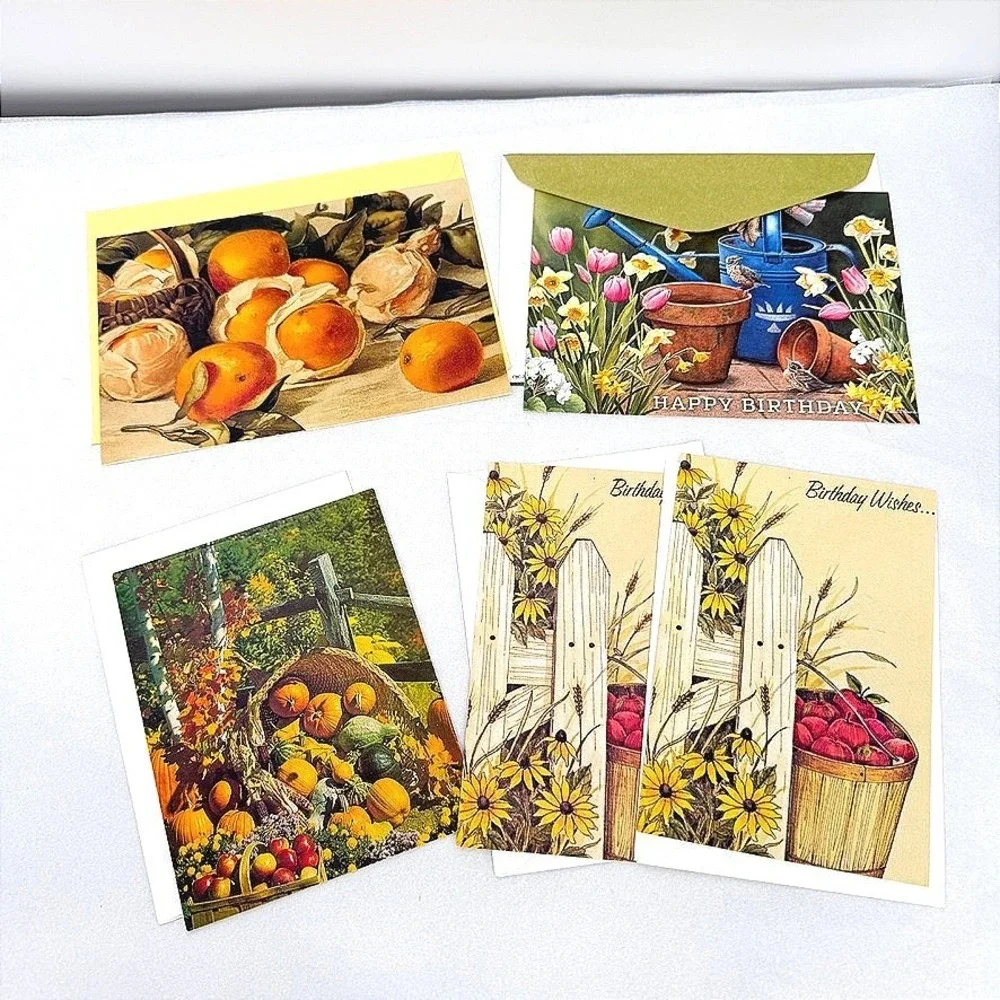 Greeting Cards LOT Mixed Occasions Birthday Seasonal Floral Fruit Nature 5pc